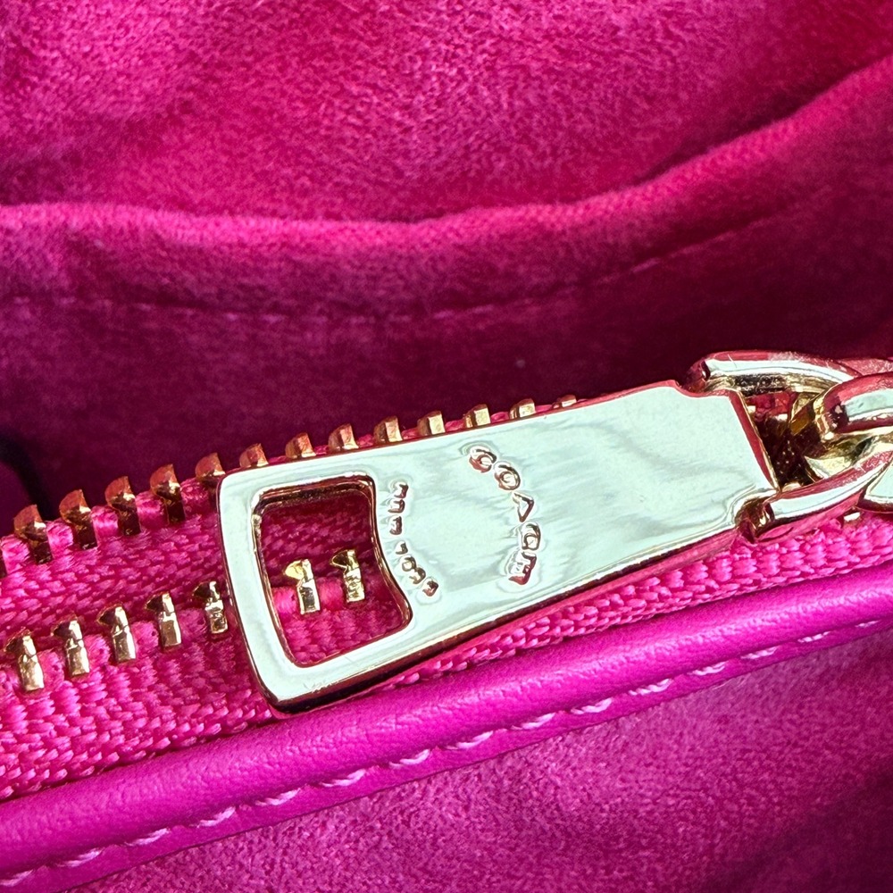 Coach Margot Carryall Signature Brown Canvas Bright Pink Trim Crossbody Tote Bag - Picture 11 of 12